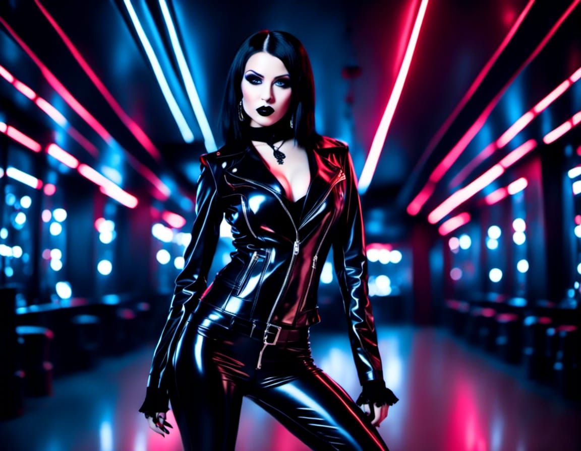 goth girl posing in a latex suit