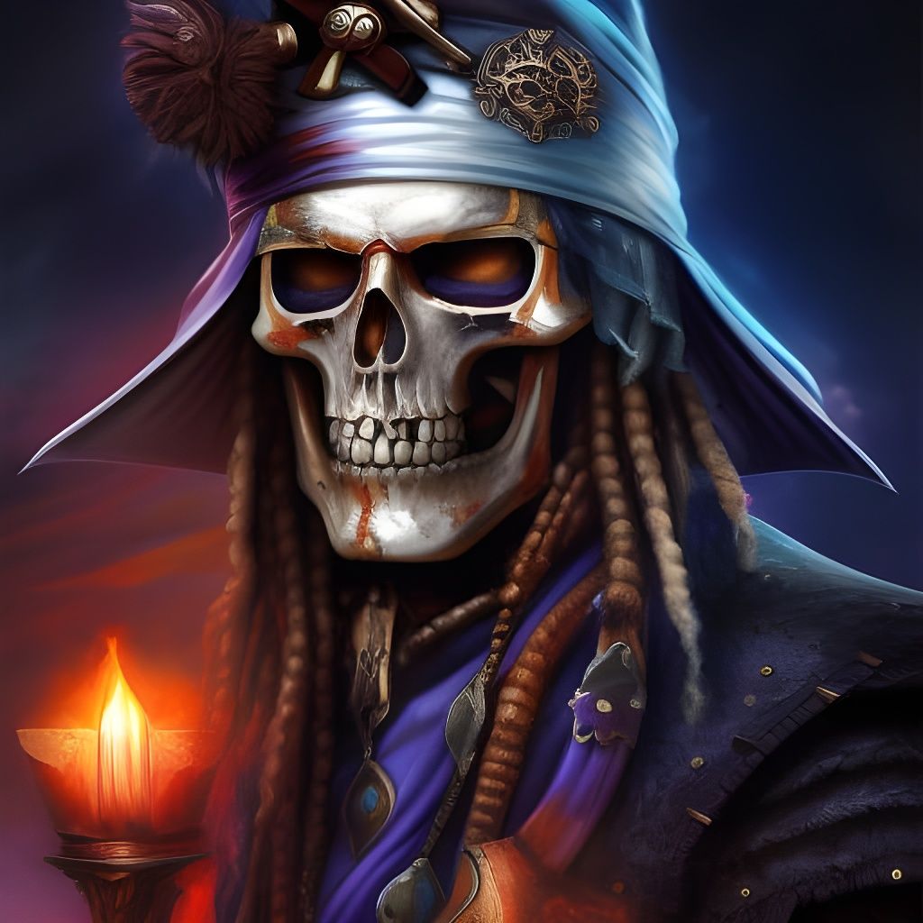 Skeletal Pirate Portrait in Fantasy Art Style