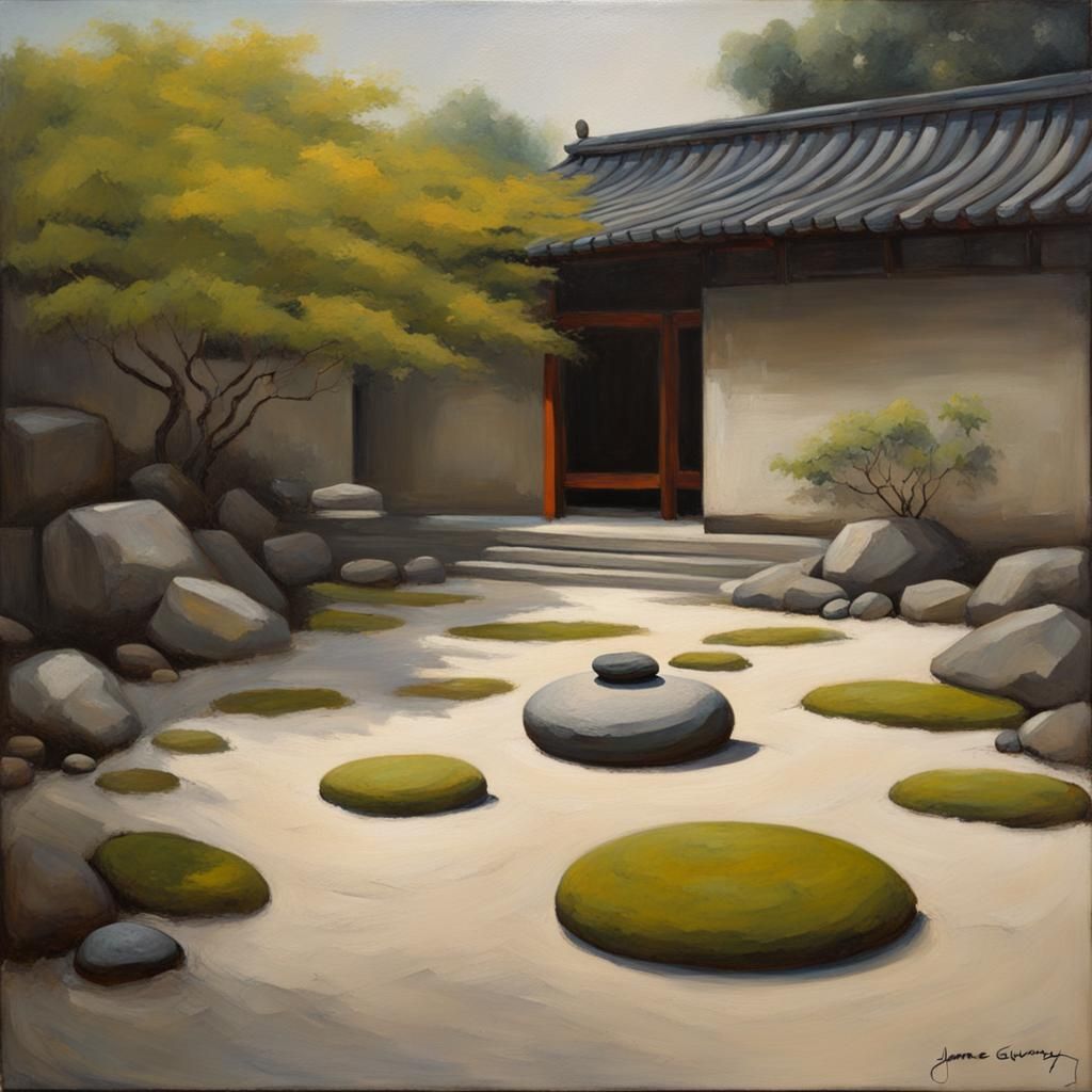 Tranquil Zen Garden Oil Painting