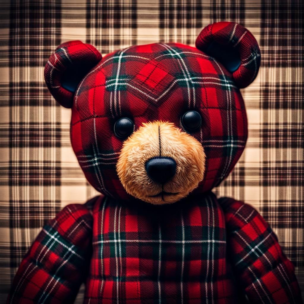 Hyperrealistic Tartan Teddy Bear in High Definition