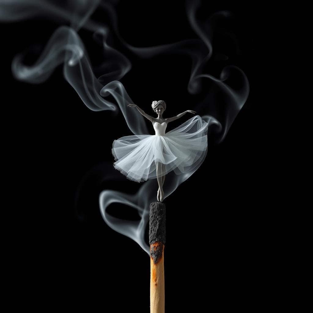 Charred Matchstick Ballerina in Vaporous Symbolist Style