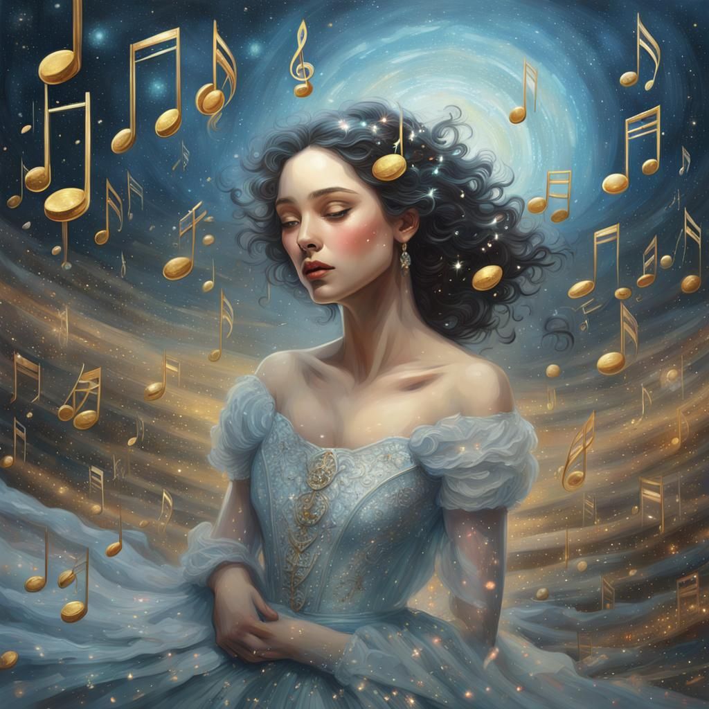 Glowing Musical Notes in Sparkling Stardust Space