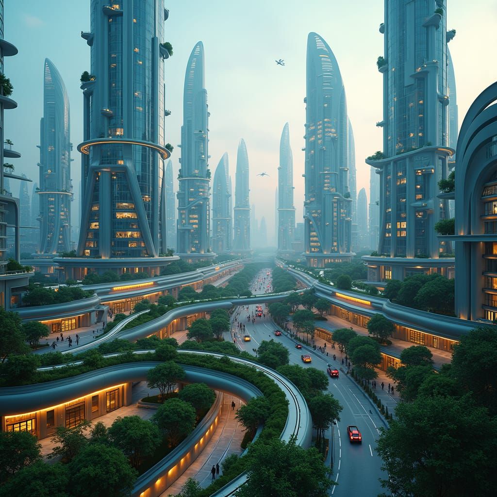 Aerial View of Futuristic City in Cinematic Style