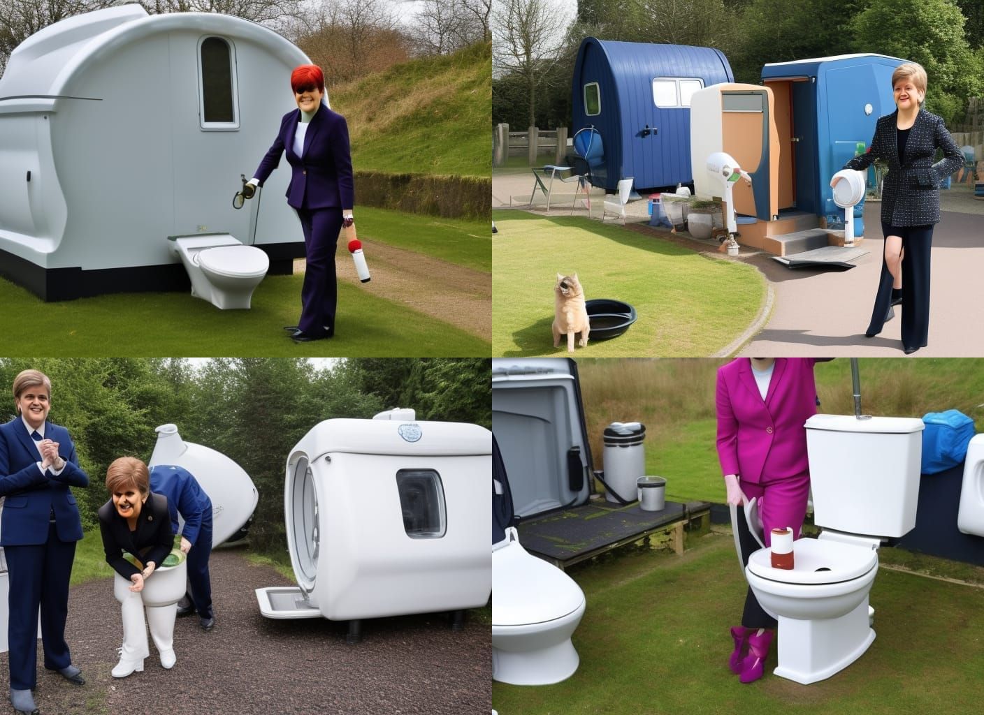 Humorous Caricature: Politician in Caravan Toilet