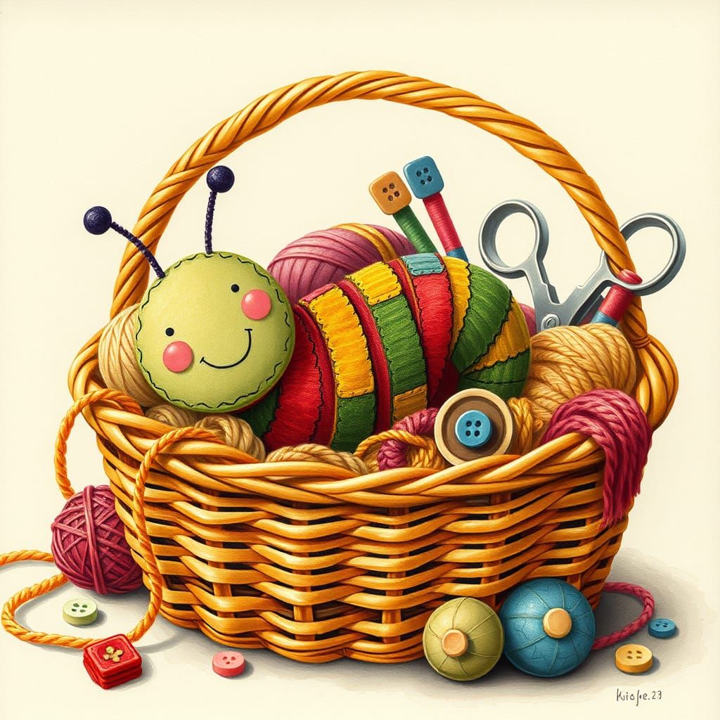 Felt Caterpillar in Craft Basket Illustration