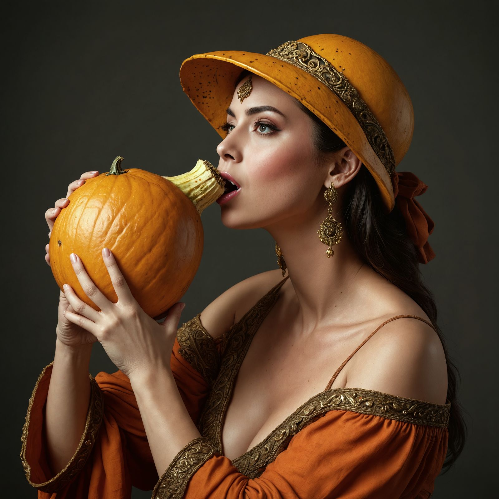 Woman Drinks from Gourd