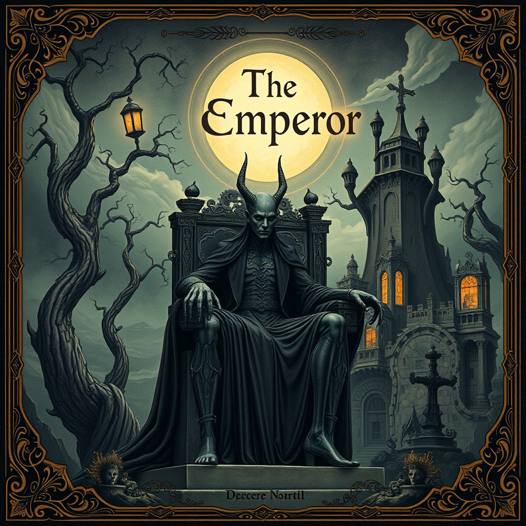 Mechanical Emperor in Surreal Art Nouveau Landscape