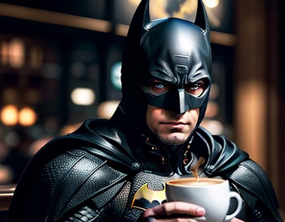 Batman's Coffee Break: Hyperdetailed Cafe Portrait