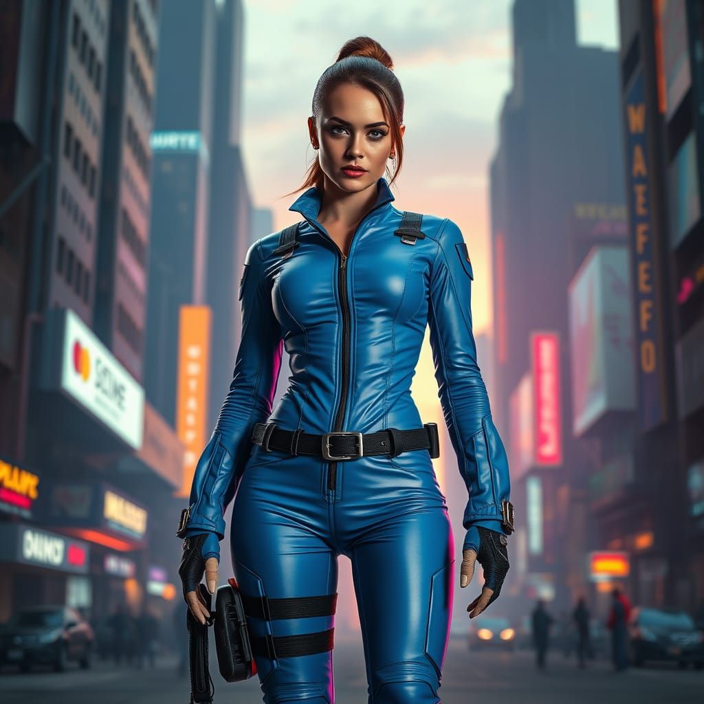 Cyberpunk Heroine in Neon-Lit Metropolis