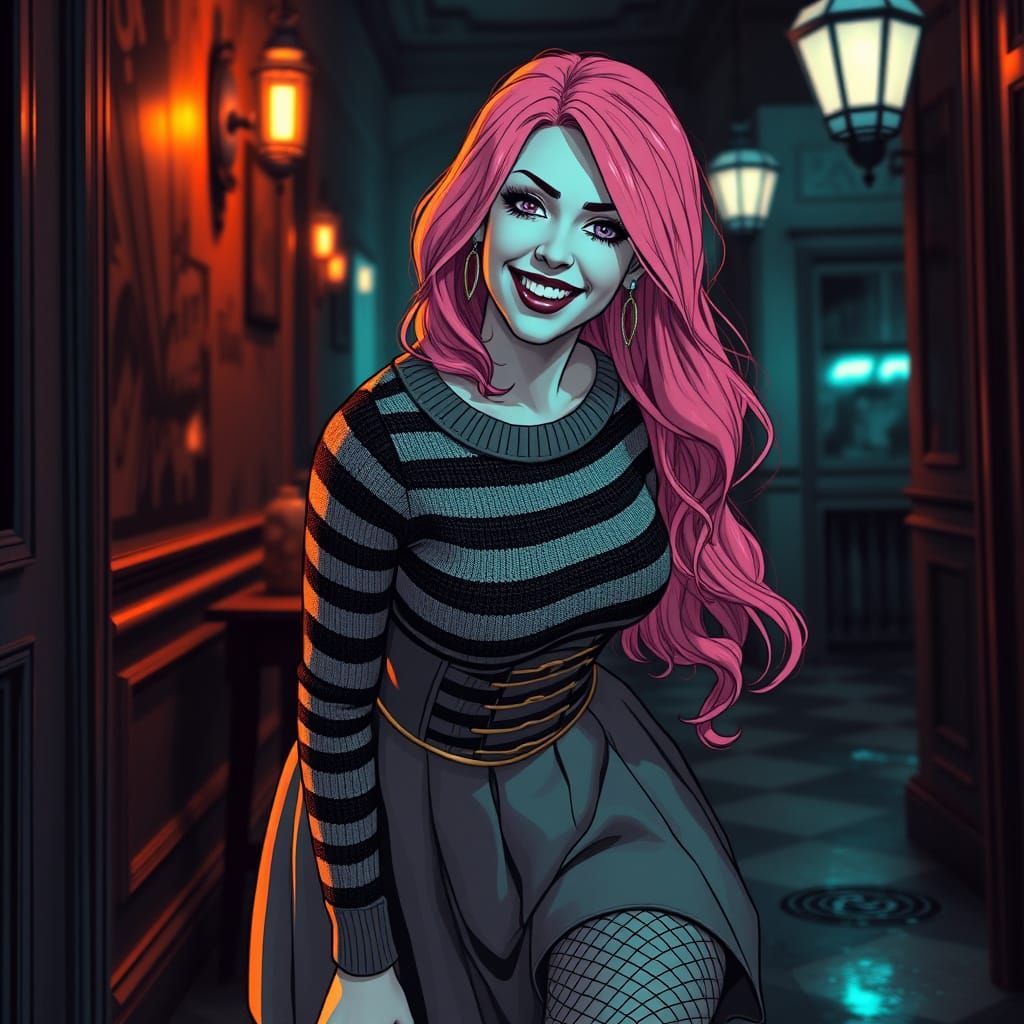 Elegant Gothic Pin-Up in Triadic Colors