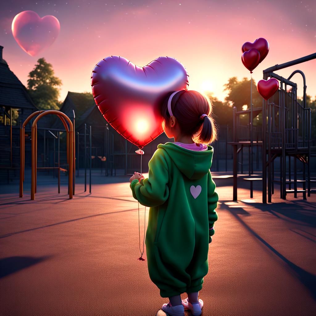 Green-Eyed Girl Gazing at Sunrise, Fantasy Art