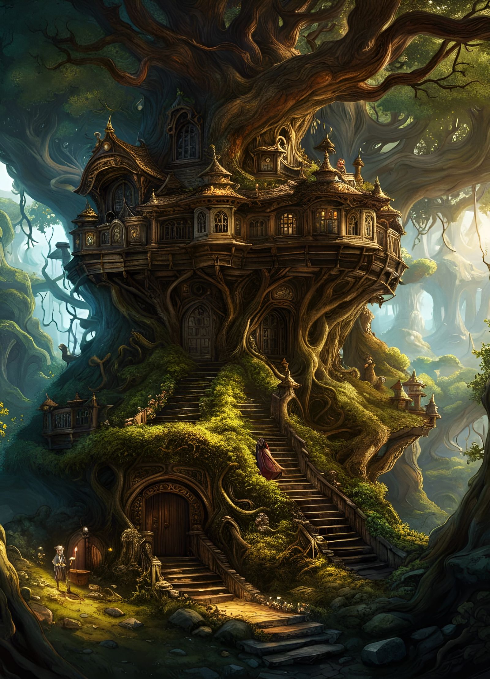 Intricate Fairy Home Inside Giant Oak Tree