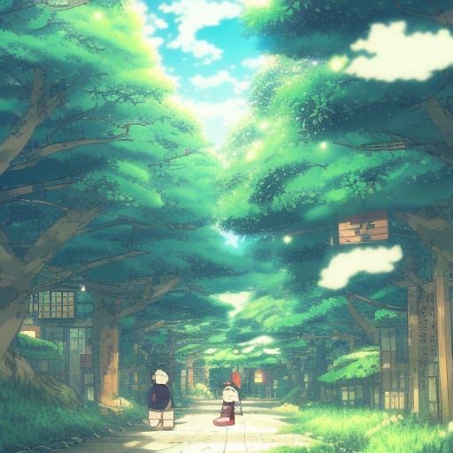 Tanuki City in Anime Style by Makoto Shinkai