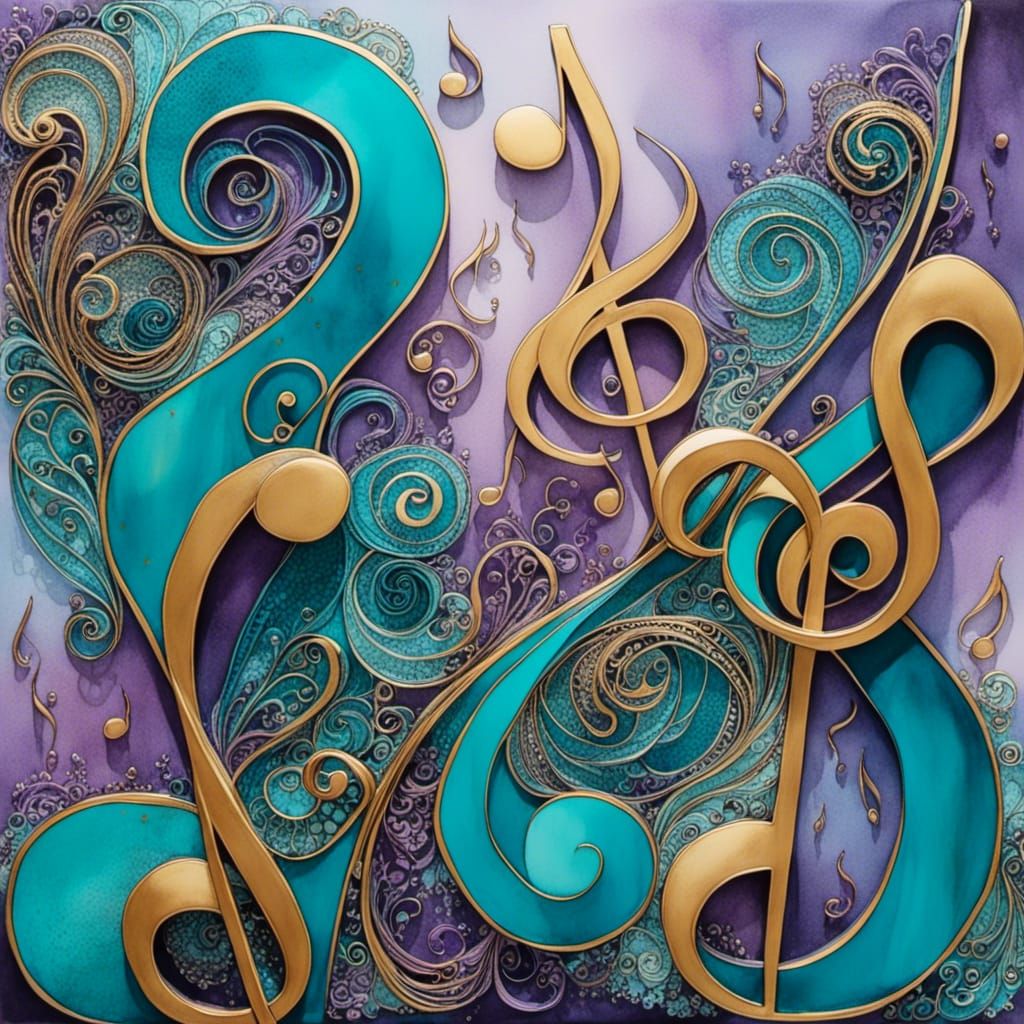 Musical Notes Zentangle in Abstract Acrylic Style