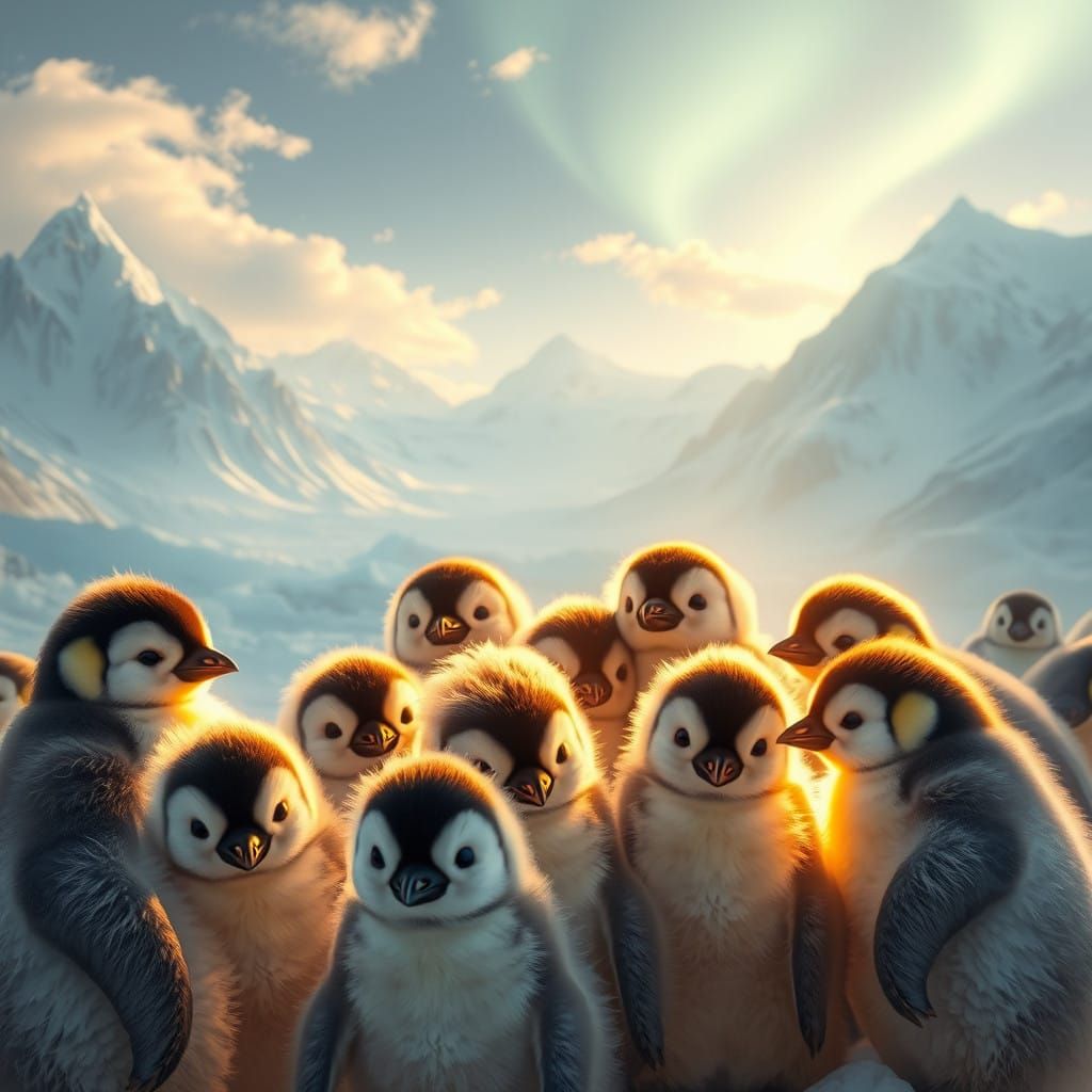 Adorable Baby Penguins in Icy Antarctic Landscape