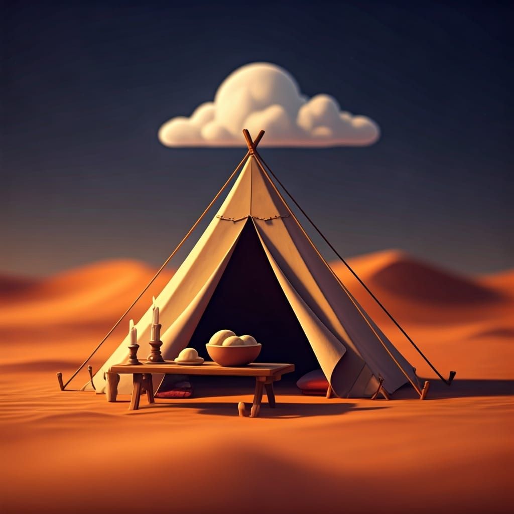 Desert Tent with Dough, Pixar-Inspired Miniature Scene