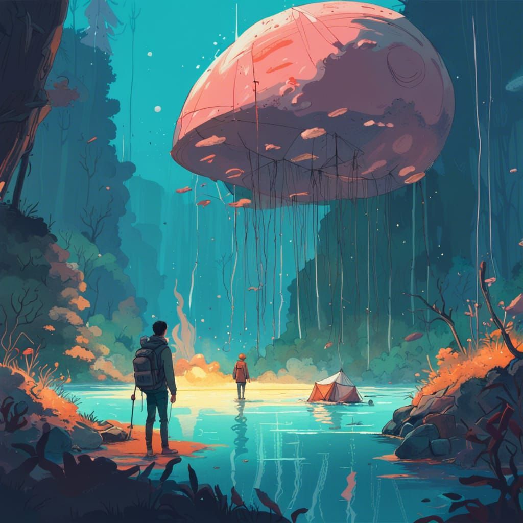 Underwater Camping Scene in Anime Style