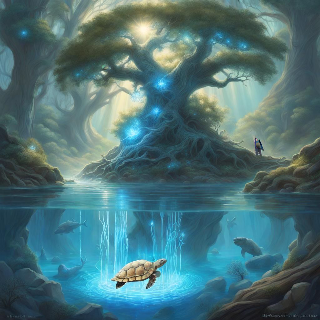 Albino Dryad Fishing Under Celestial Light