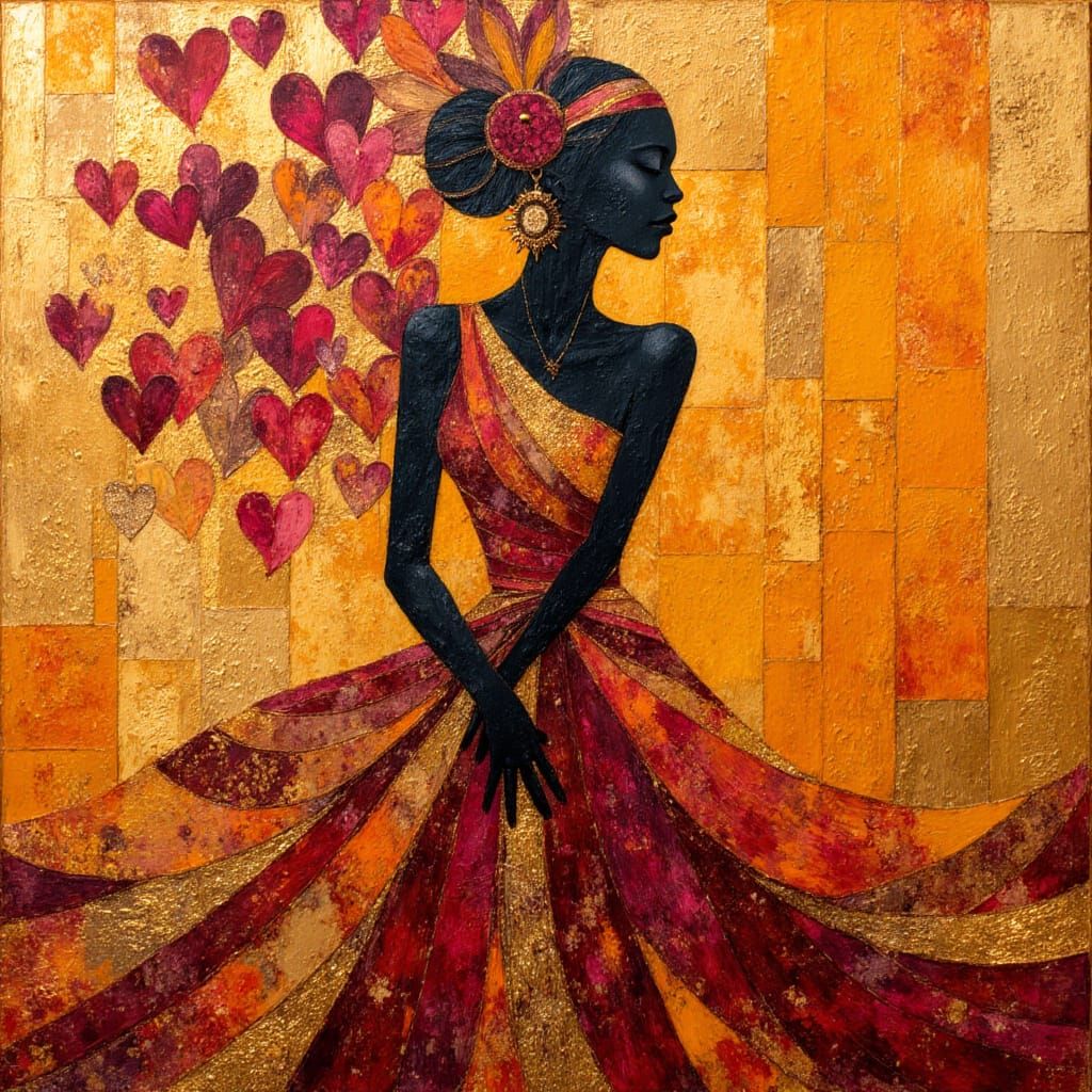 Encaustic Painting of an African Princess Silhouette