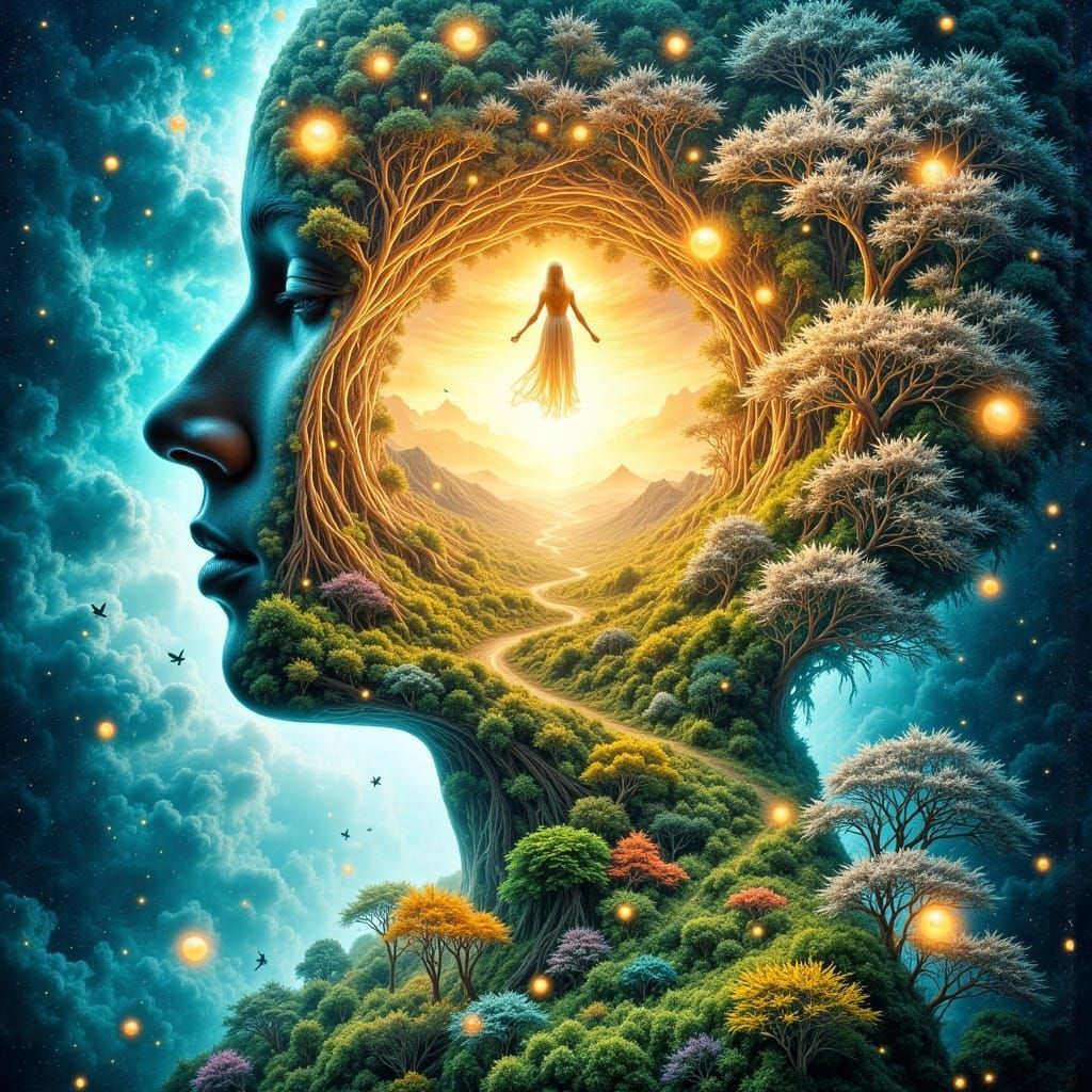 Ethereal Cosmic Scene: Summer and Winter in Harmony