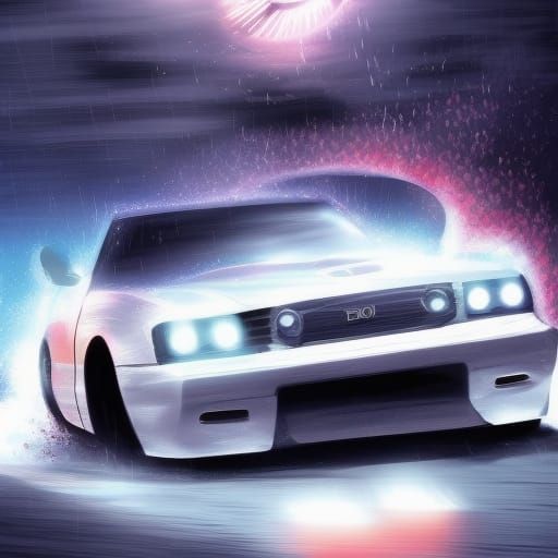 Anime Style Car Drifting in the Rain