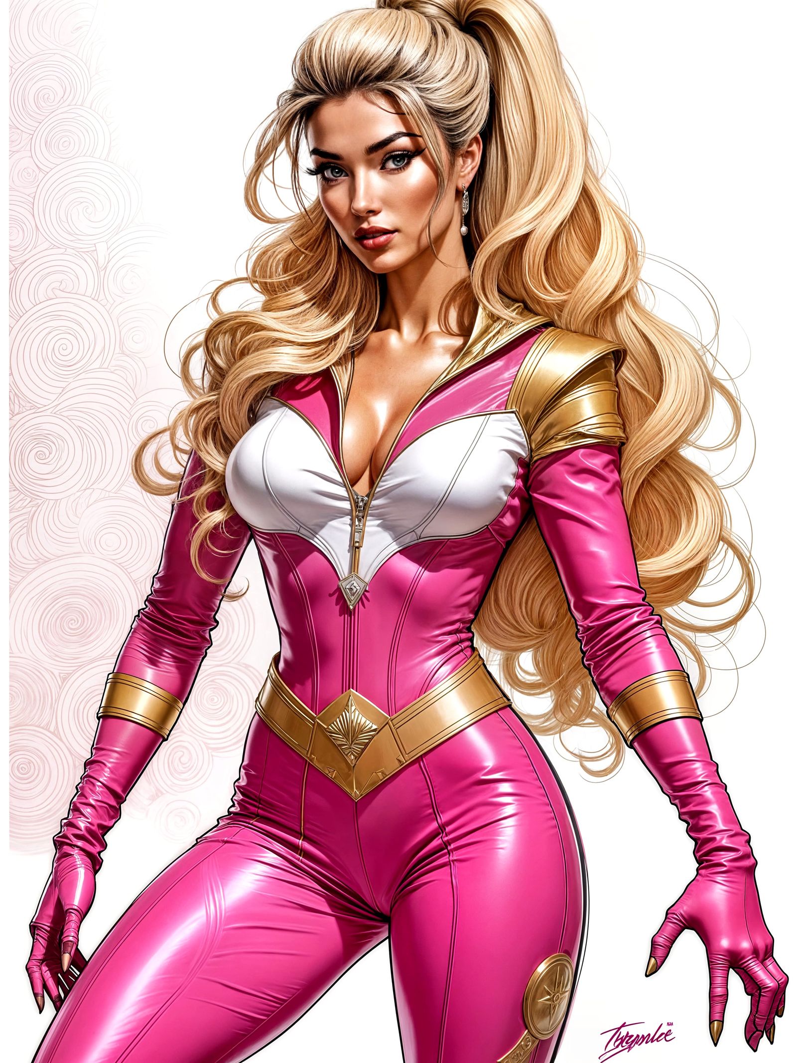 Cosmic Warrior Prepares for Battle in Vibrant Pink and White