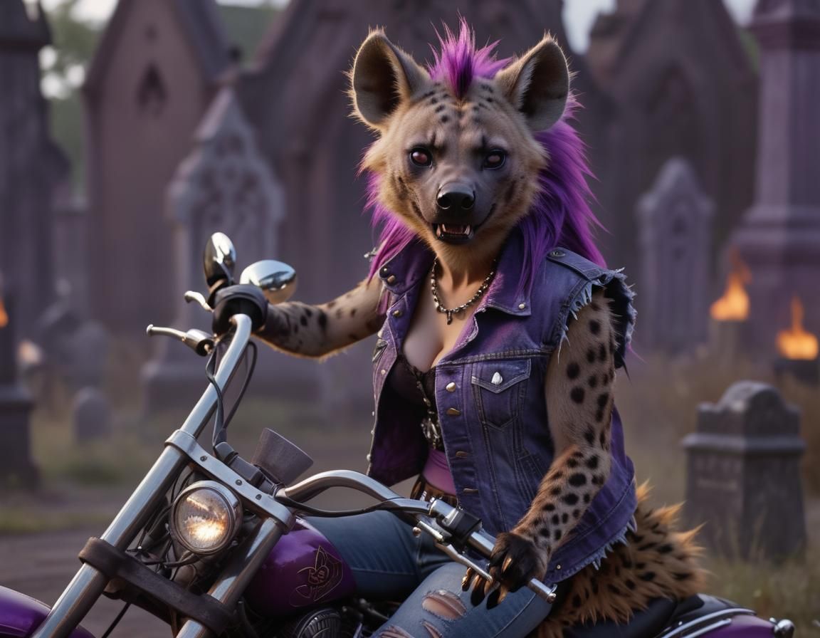 Sultry She-Hyena Dominates the Night in Gothic Graveyard