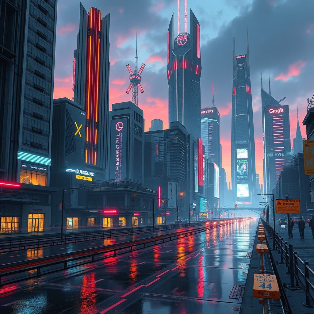 Cyberpunk Cityscape at Dusk