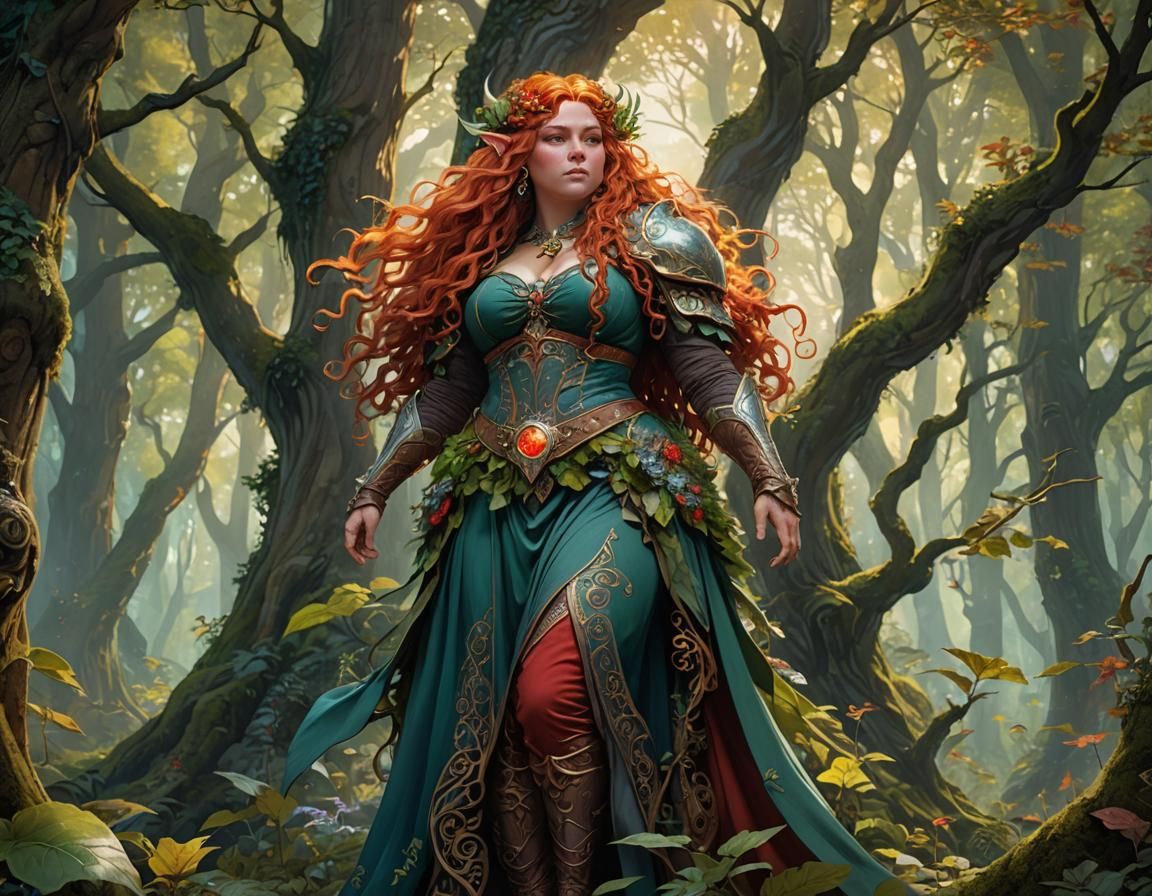 Voluptuous Elf in Mystical Forest: Fantasy Art