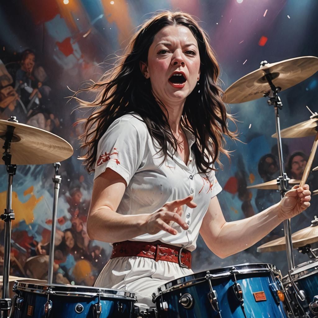 Hyperrealistic Drummer at Rock Concert Splash Art