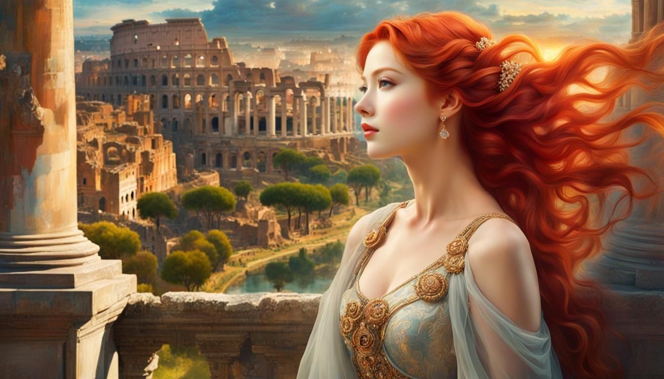 Elegant Woman in Rome: Ghibli-Inspired Double Exposure