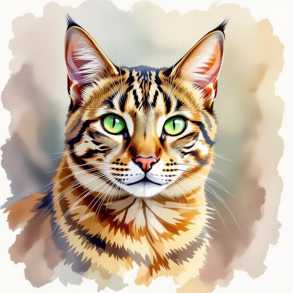 Watercolour Portrait of a Jaguaroundi Cat