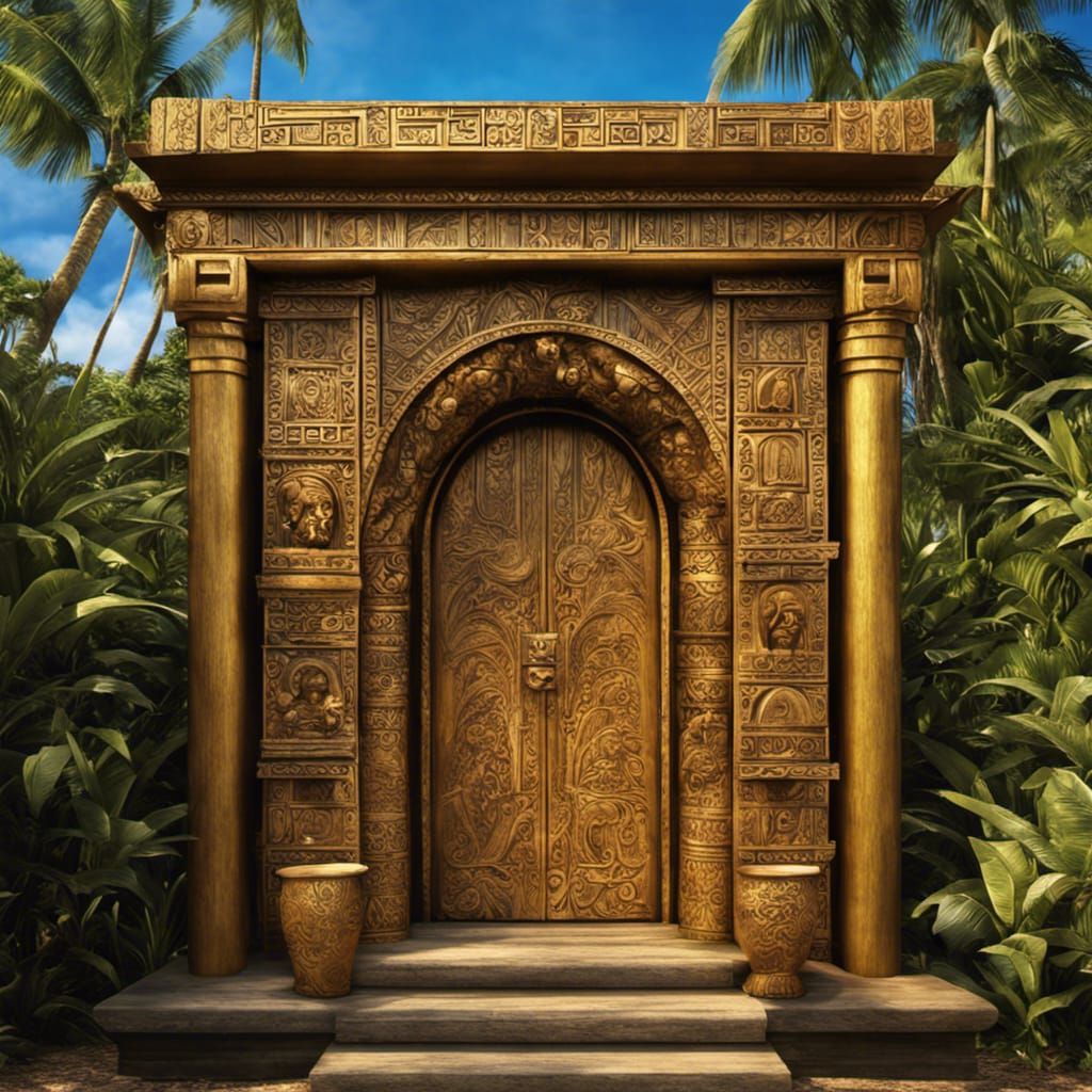 Golden Byzantine Portal in Hawaiian Tiki Style