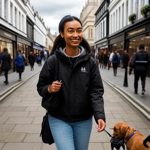 A young dusky lady walking on the  oxford high street in Lon...