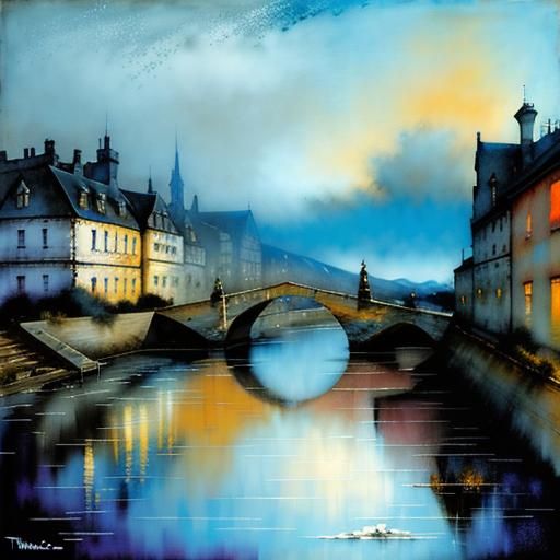 Picturesque Bridge in Watercolor Style