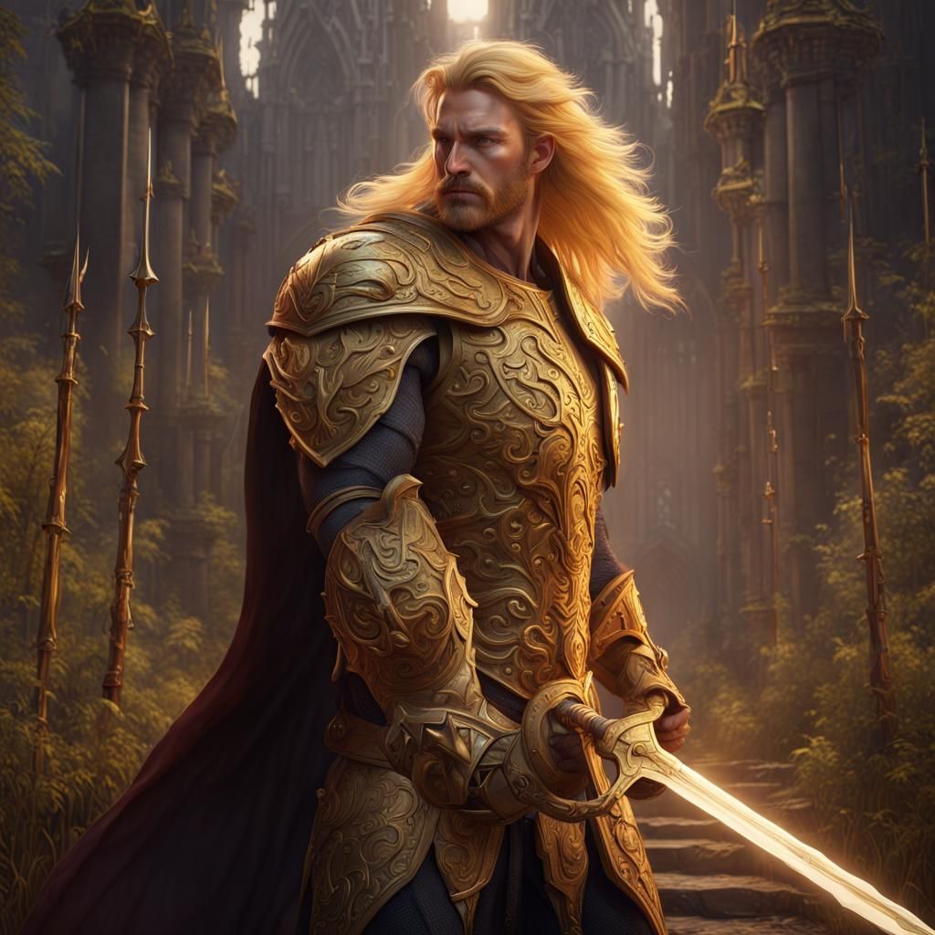 Valiant Man with Sword and Shield, Fantasy Art