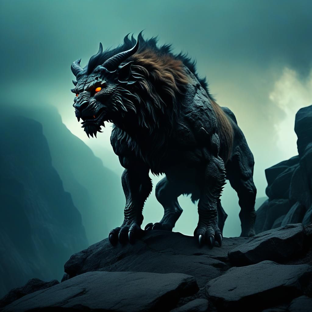 Epic Chimera on Rocky Terrain in Cinematic Style