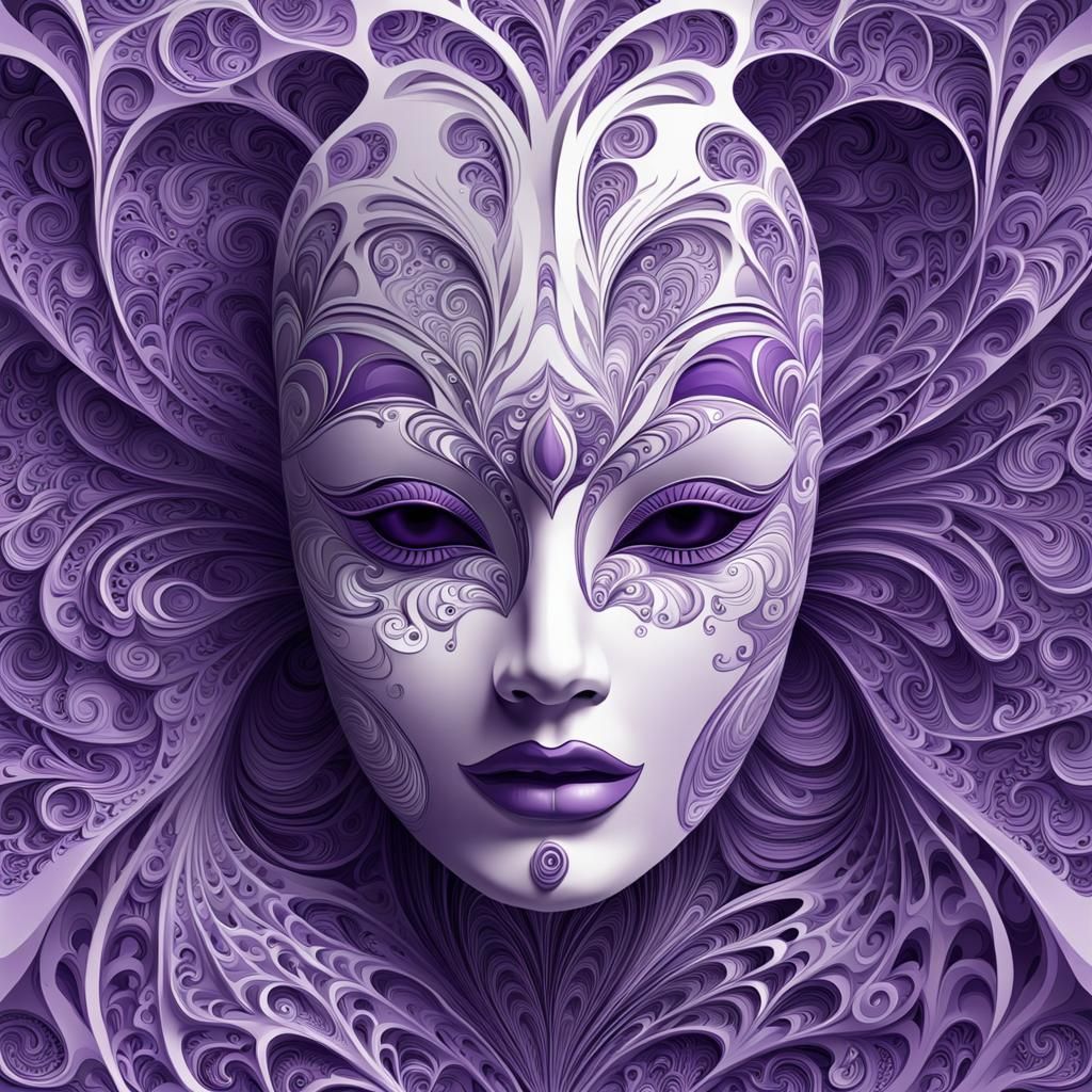 Abstract Purple Woman Mask with Fractal Design