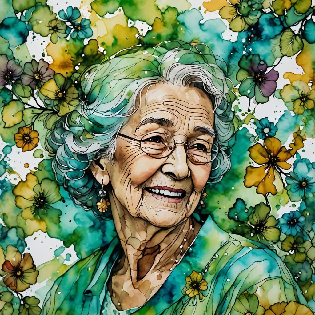 Joyful Grandmother Memory in Alcohol Inks