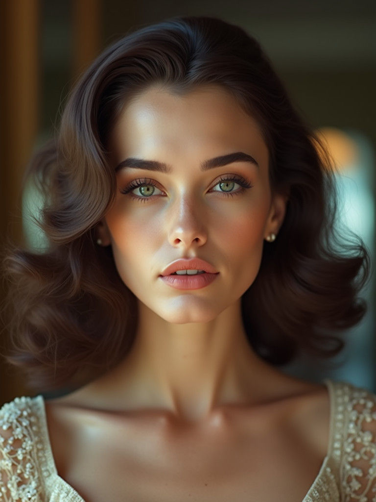 Glamorous Portrait of Young Woman in Hollywood Style