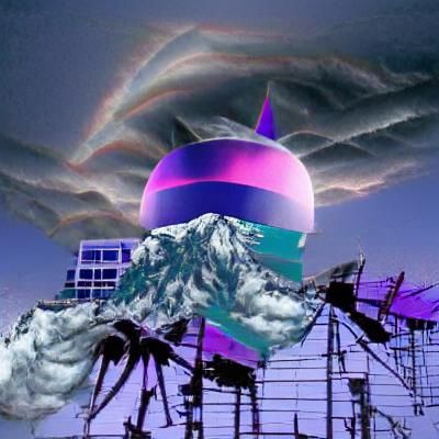 Biopunk Vaporwave Landscape with Rainbow