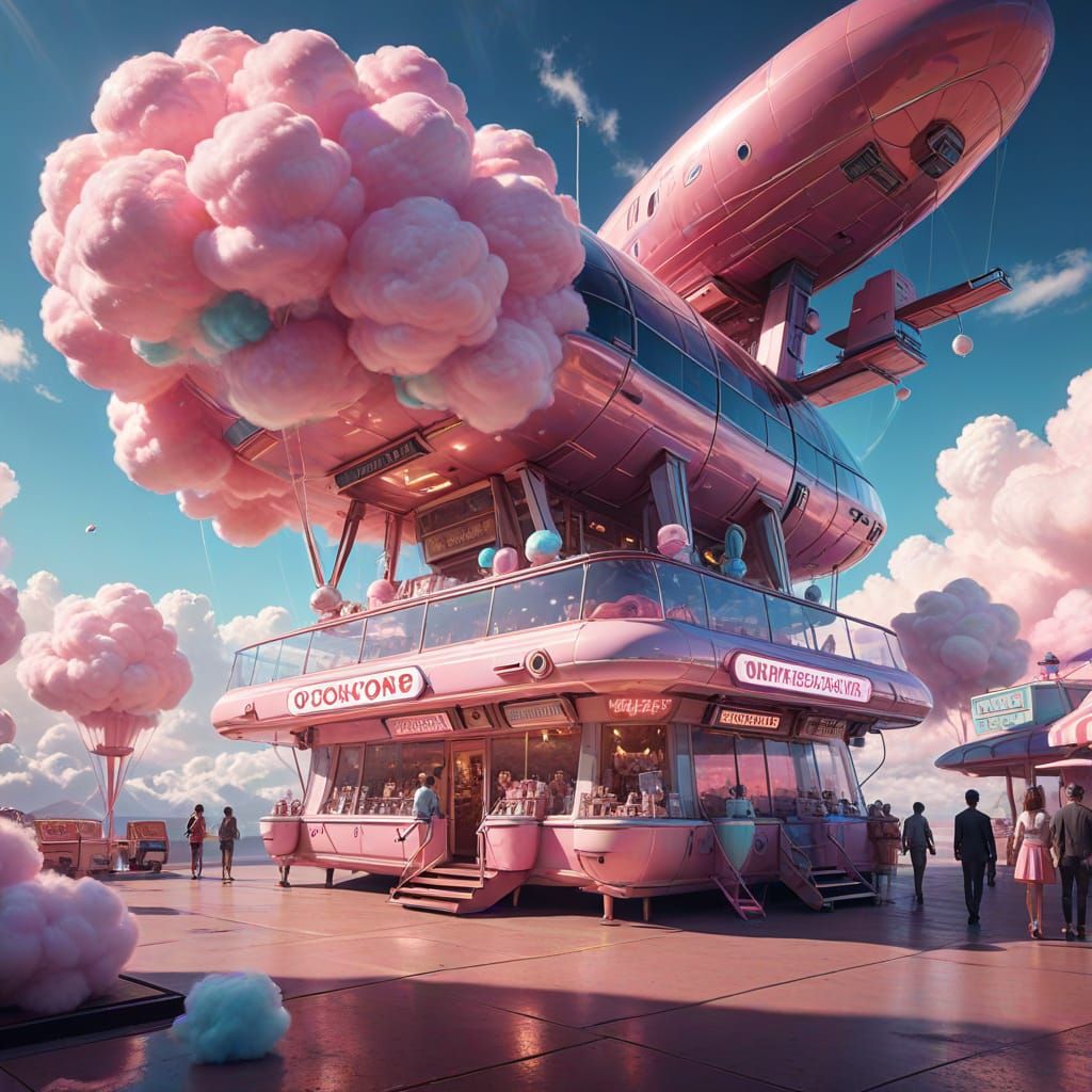Retro-Futuristic Cotton Candy Shop on Airship
