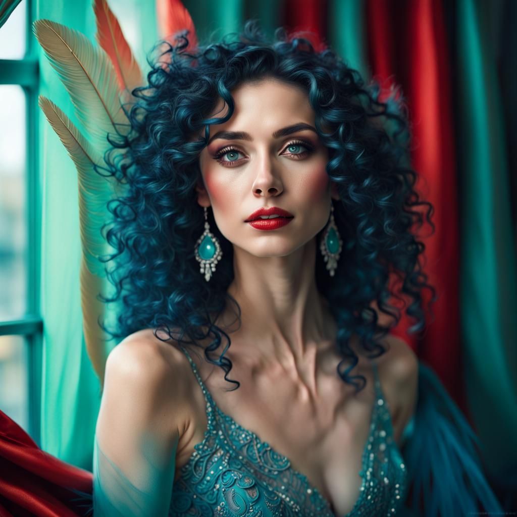 Breathtaking Woman Portrait in Green and Aquamarine