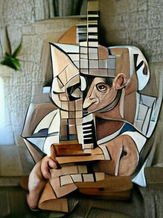 Cubist Musical Instrument Portrait in Picasso Style