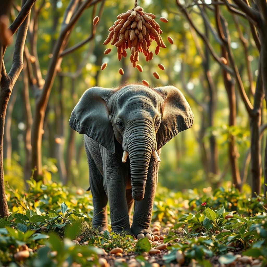 Whimsical Peanut Wonderland: Adorable Elephant Basked in War...