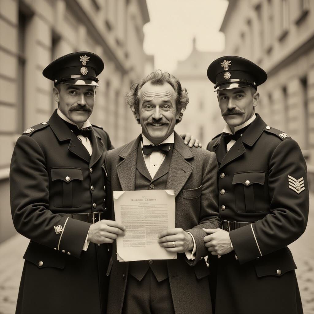 19th Century German Police Arrest Man with Mad Glee