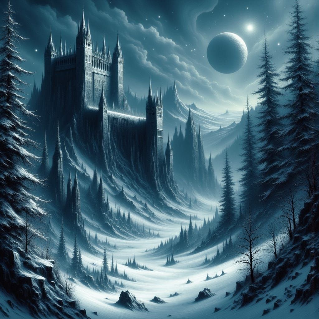 Moonlite fortress with a new moon