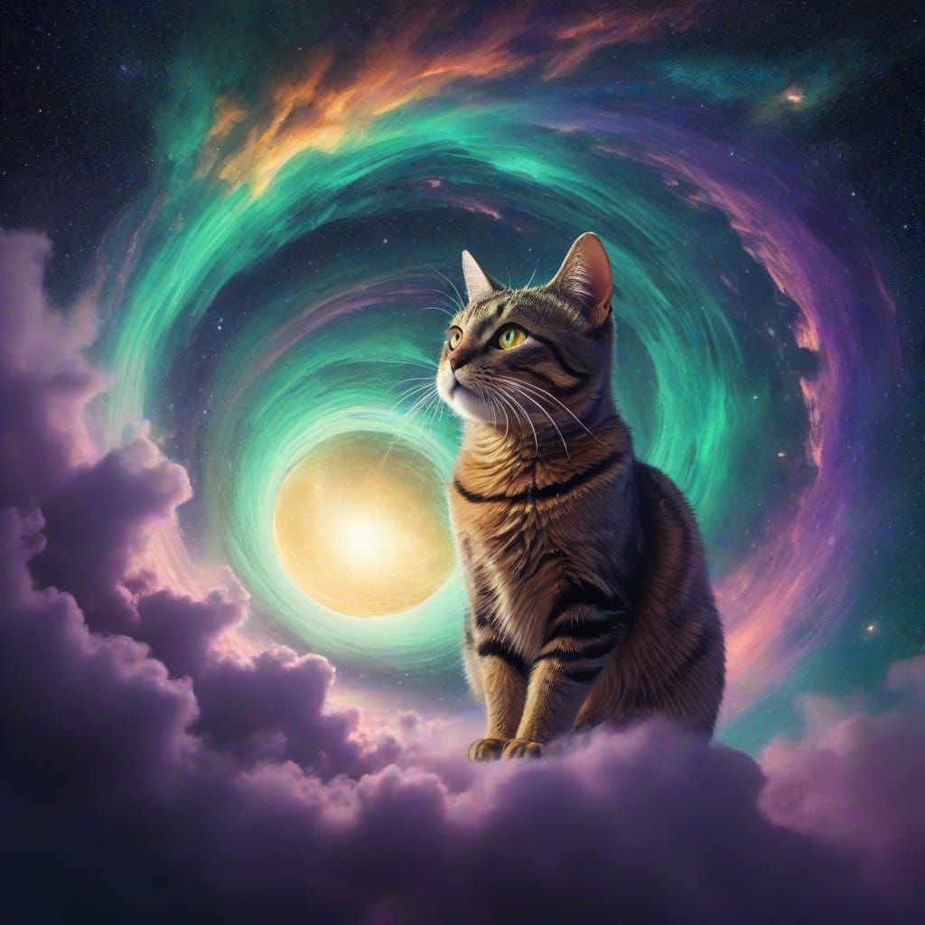 Cosmic Cat Navigating a Nebula Wormhole