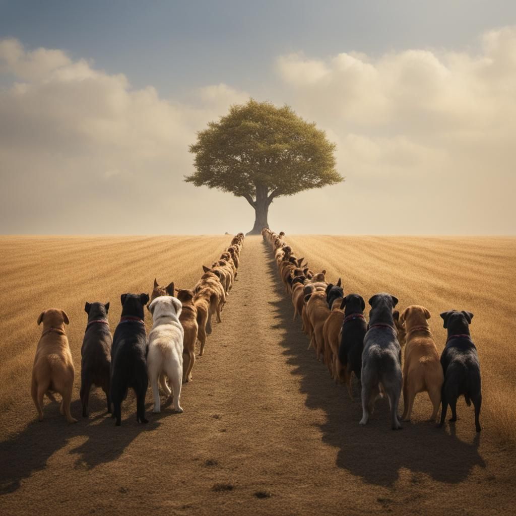 Dogs Waiting in Line at Tree, Professional Photography
