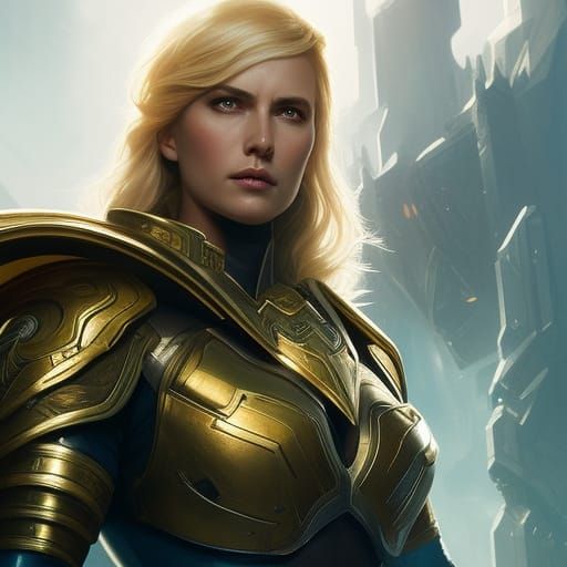Golden-Haired Paladin Portrait in Hyperdetailed Concept Art